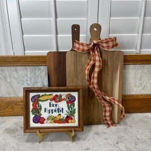 Vintage Hand-stitched Bon Appetite Framed Cross-stitch Design